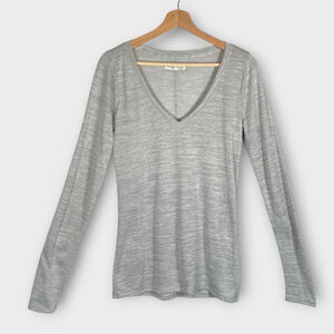 Abercrombie & Fitch Fitted Knit Pullover Shirt Womens LARGE V-neck Heather Gray